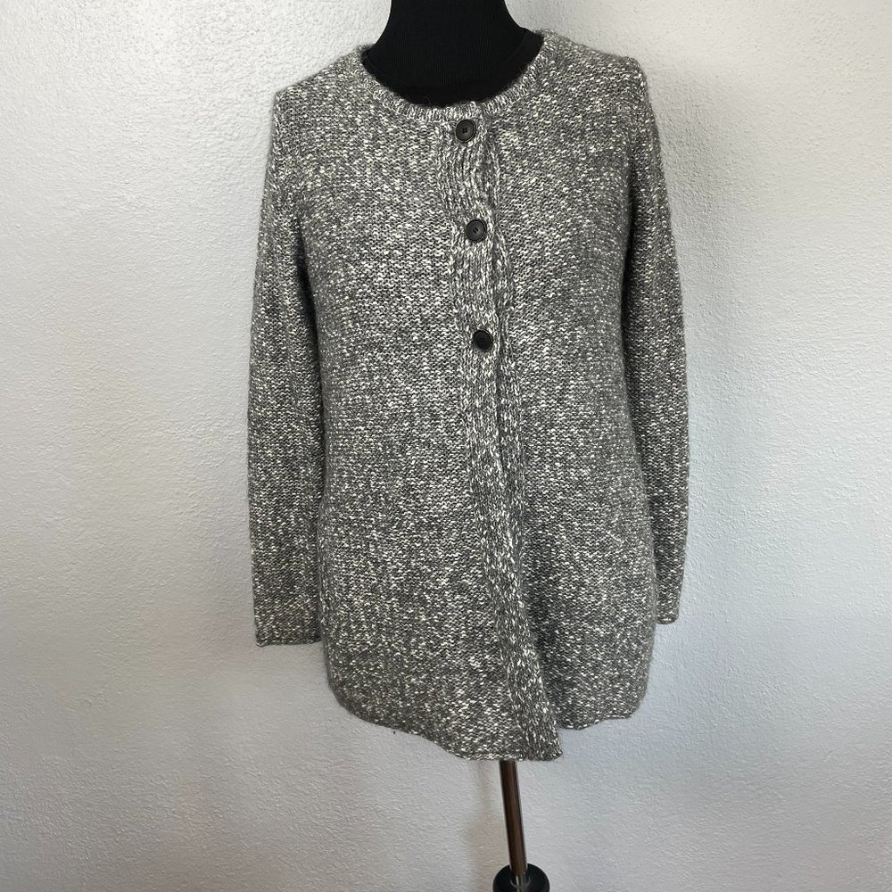 NWOT Susan Graver Gray Marled Sweater Knit Button Front Cardigan